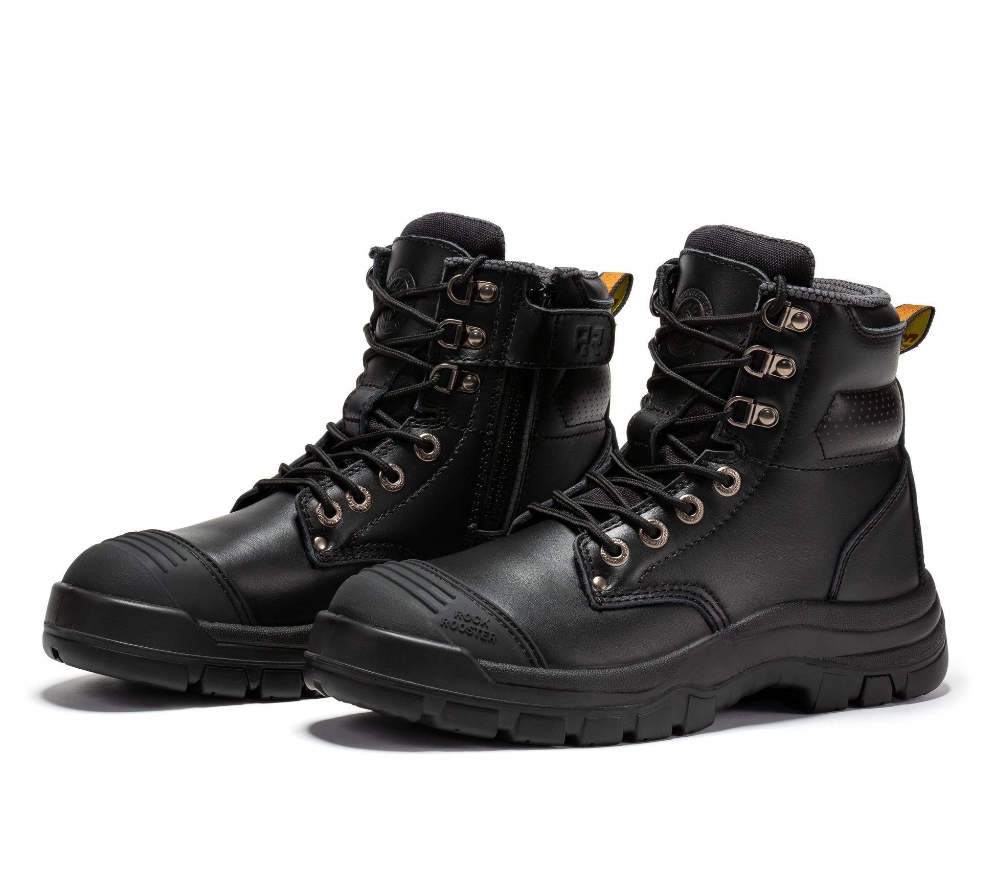 ROCKROOSTER Madison Tan 6 inch Zip-sided Steel Toe Leather Work Boots AK052 Rock Rooster Footwear Inc