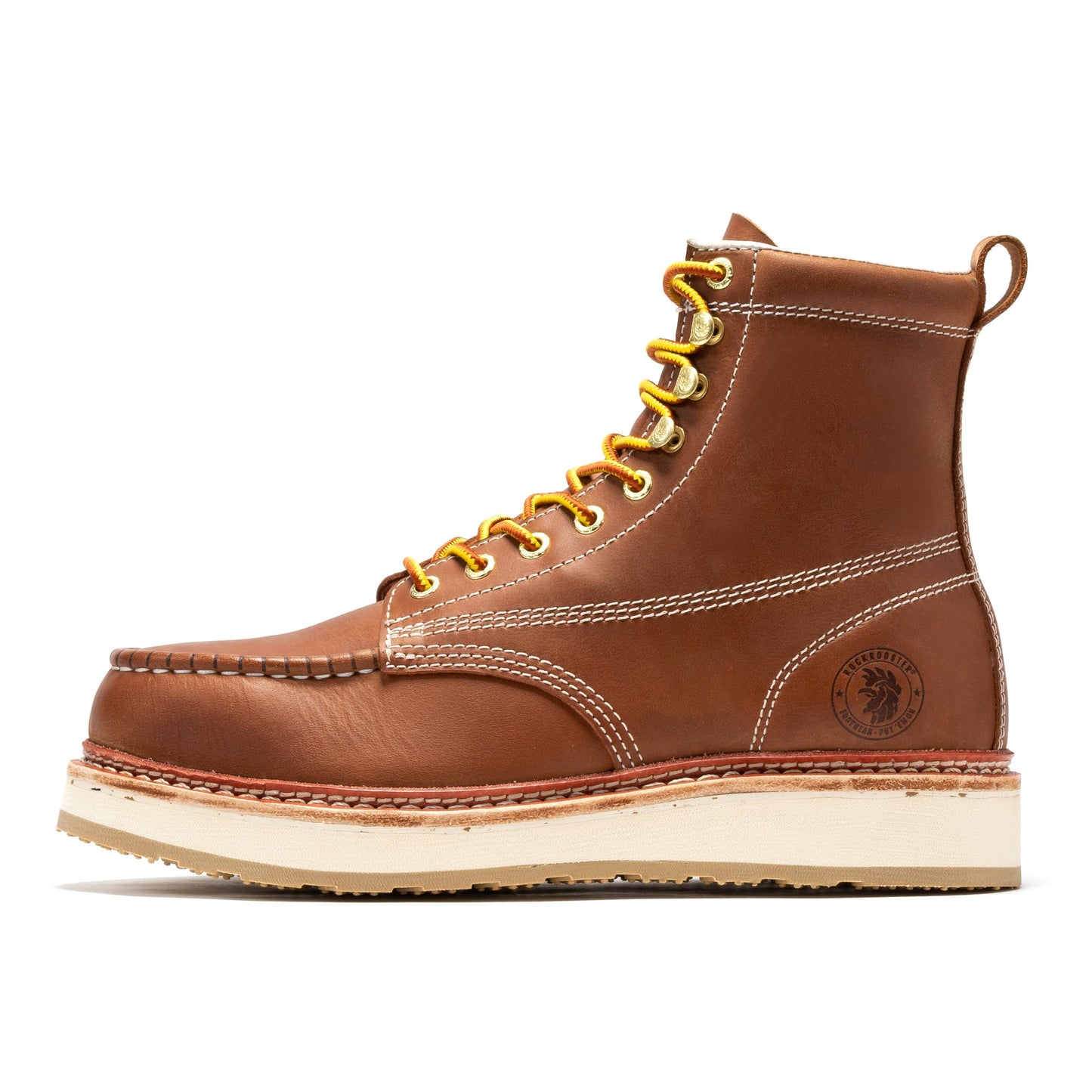 ROCKROOSTER Norwood Men's 6 inch Brown Steel Toe Wedge Work Boots SAP621 Rock Rooster Footwear Inc