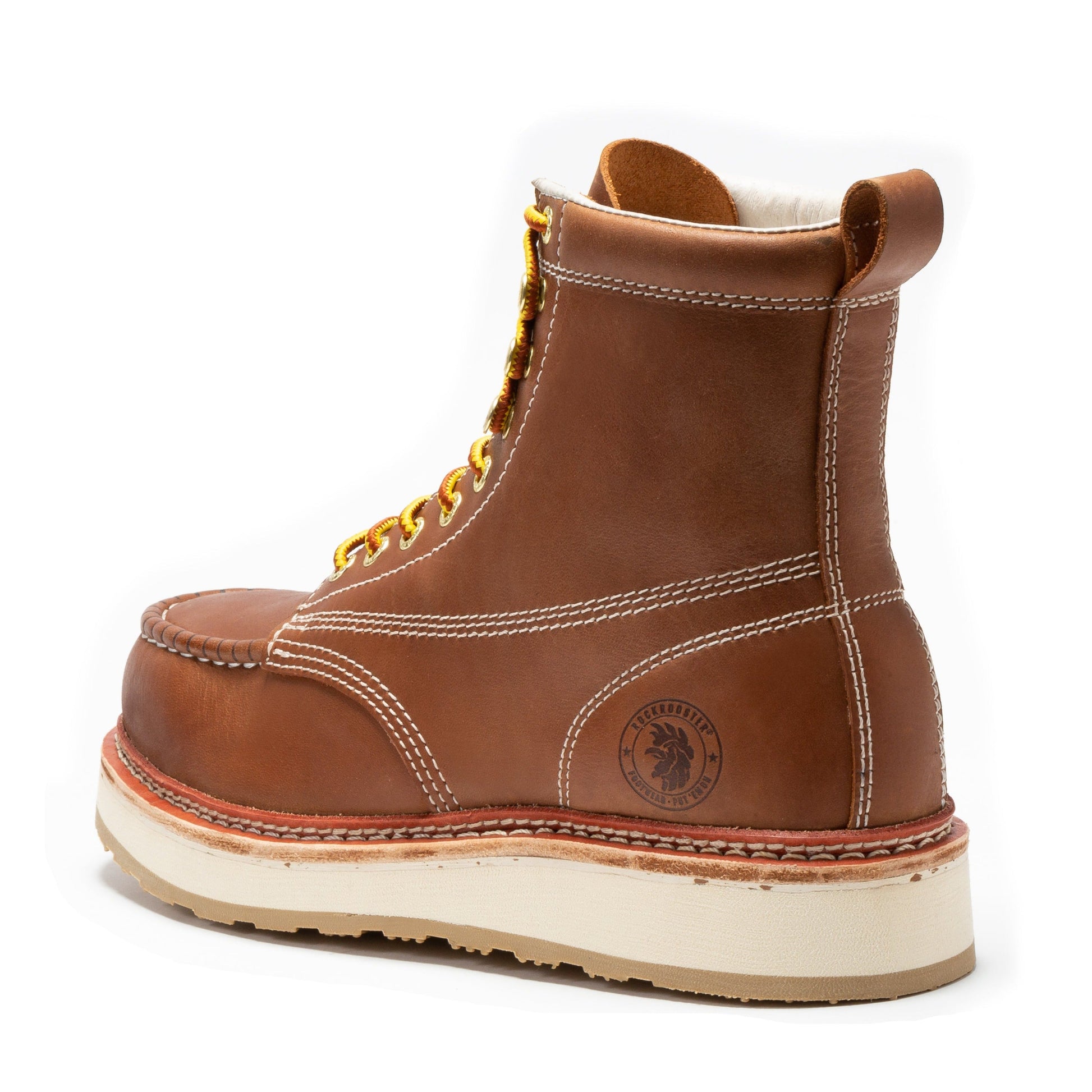 ROCKROOSTER Norwood Men's 6 inch Brown Steel Toe Wedge Work Boots SAP621 Rock Rooster Footwear Inc