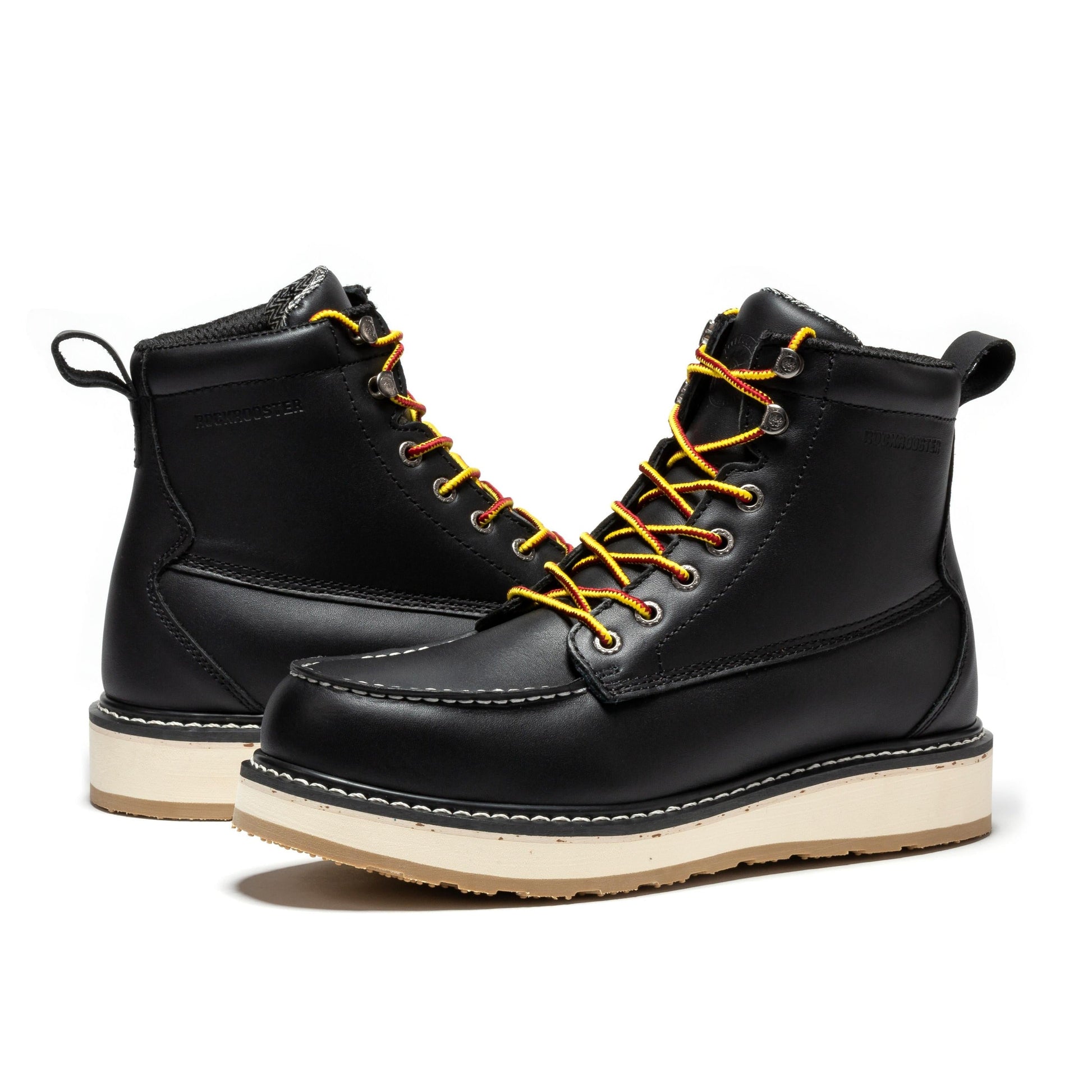 ROCKROOSTER Trinidad Men's 6 inch Black Steel Toe Wedge Work Boots SAP2301 Rock Rooster Footwear Inc