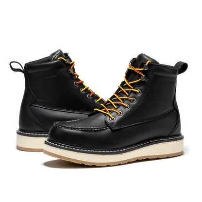 ROCKROOSTER Trinidad Men's 6 inch Black Steel Toe Wedge Work Boots SAP2301 Rock Rooster Footwear Inc