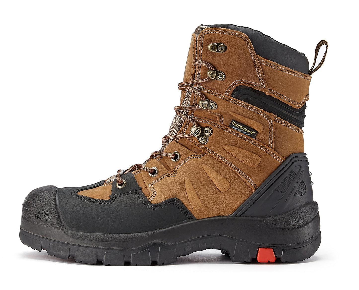 ROCKROOSTER Woodland Men's 8 inch Brown Work Boots, Composite Toe, Slip Resistant, Electrical Hazard Protection, Rubber outsole AK869 Rock Rooster Footwear Inc