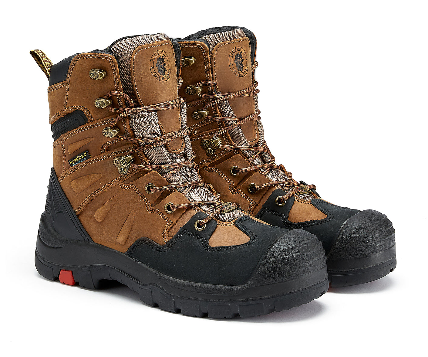 ROCKROOSTER Woodland Men's 8 inch Brown Work Boots, Composite Toe, Slip Resistant, Electrical Hazard Protection, Rubber outsole AK869 Rock Rooster Footwear Inc