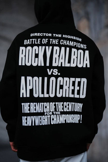 Oversize 'Rocky Balboa vs. Apollo Creed' Graphic Hoodie - Boxing Match Sweatshirt Withinblack