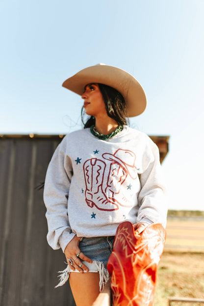 Star Spangled Boots Graphic Sweatshirt Wild Junkie