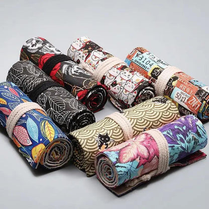 Roll Up Canvas Wrap Pencil Bag For Students Stylish Stationary Storage Pouch Unique Pencil Case For School Stevvex