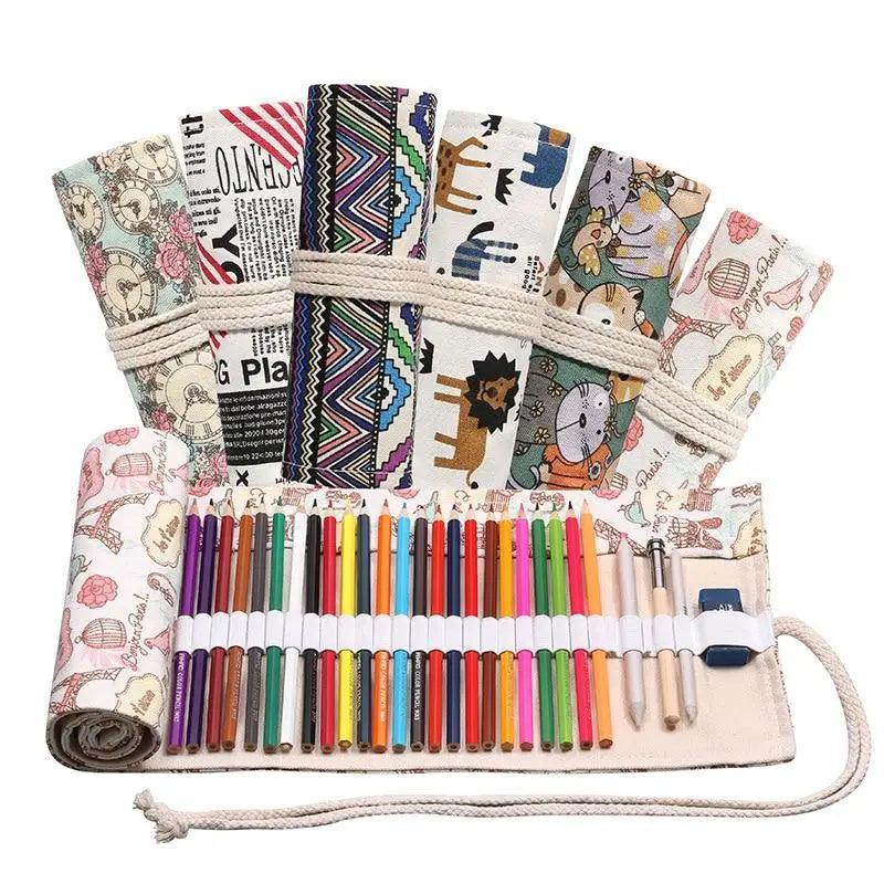 Roll Up Canvas Wrap Pencil Bag For Students Stylish Stationary Storage Pouch Unique Pencil Case For School Stevvex