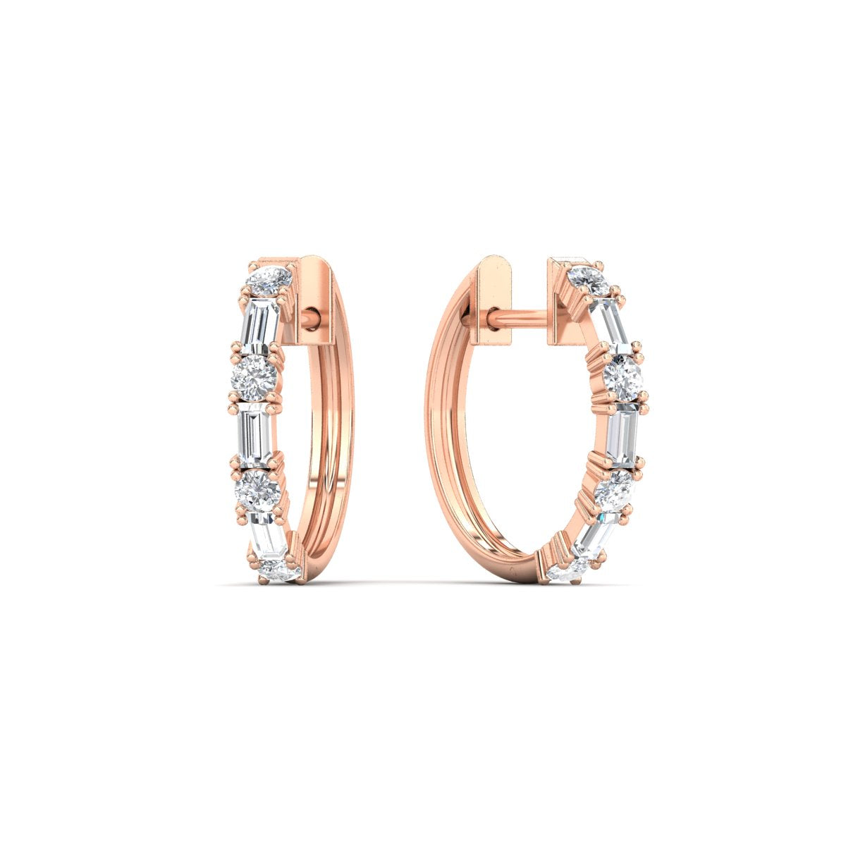 Round And Baguette Huggie Earrings Fascinating Diamonds