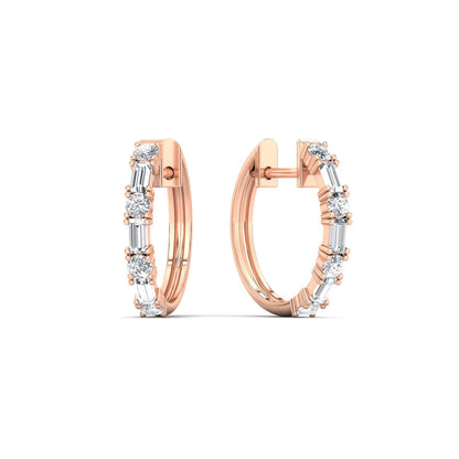 Round And Baguette Huggie Earrings Fascinating Diamonds