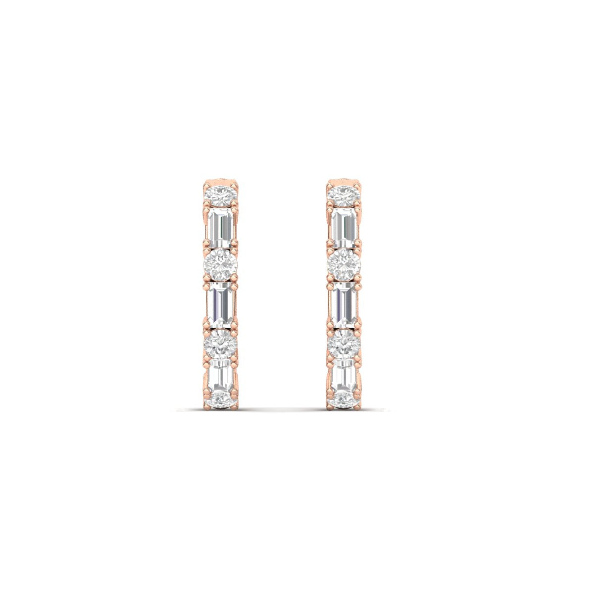 Round And Baguette Huggie Earrings Fascinating Diamonds