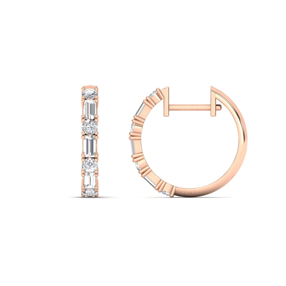 Round And Baguette Huggie Earrings Fascinating Diamonds