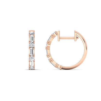 Round And Baguette Huggie Earrings Fascinating Diamonds