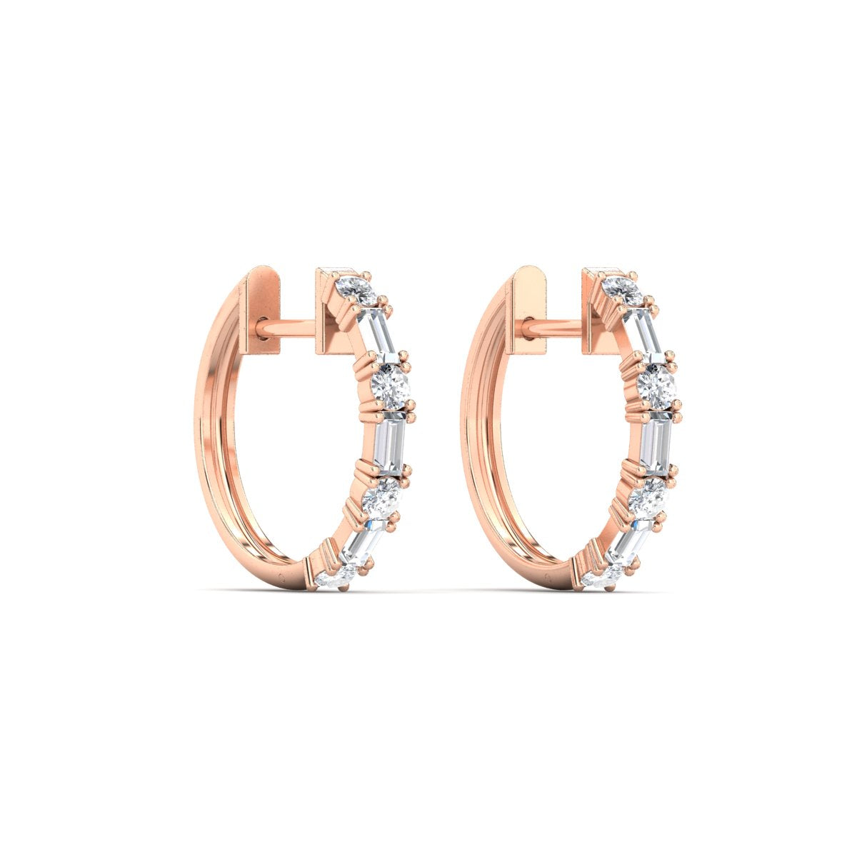 Round And Baguette Huggie Earrings Fascinating Diamonds