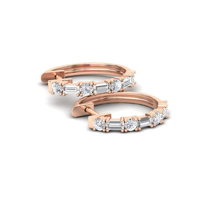 Round And Baguette Huggie Earrings Fascinating Diamonds