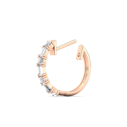 Round And Baguette Huggie Earrings Fascinating Diamonds