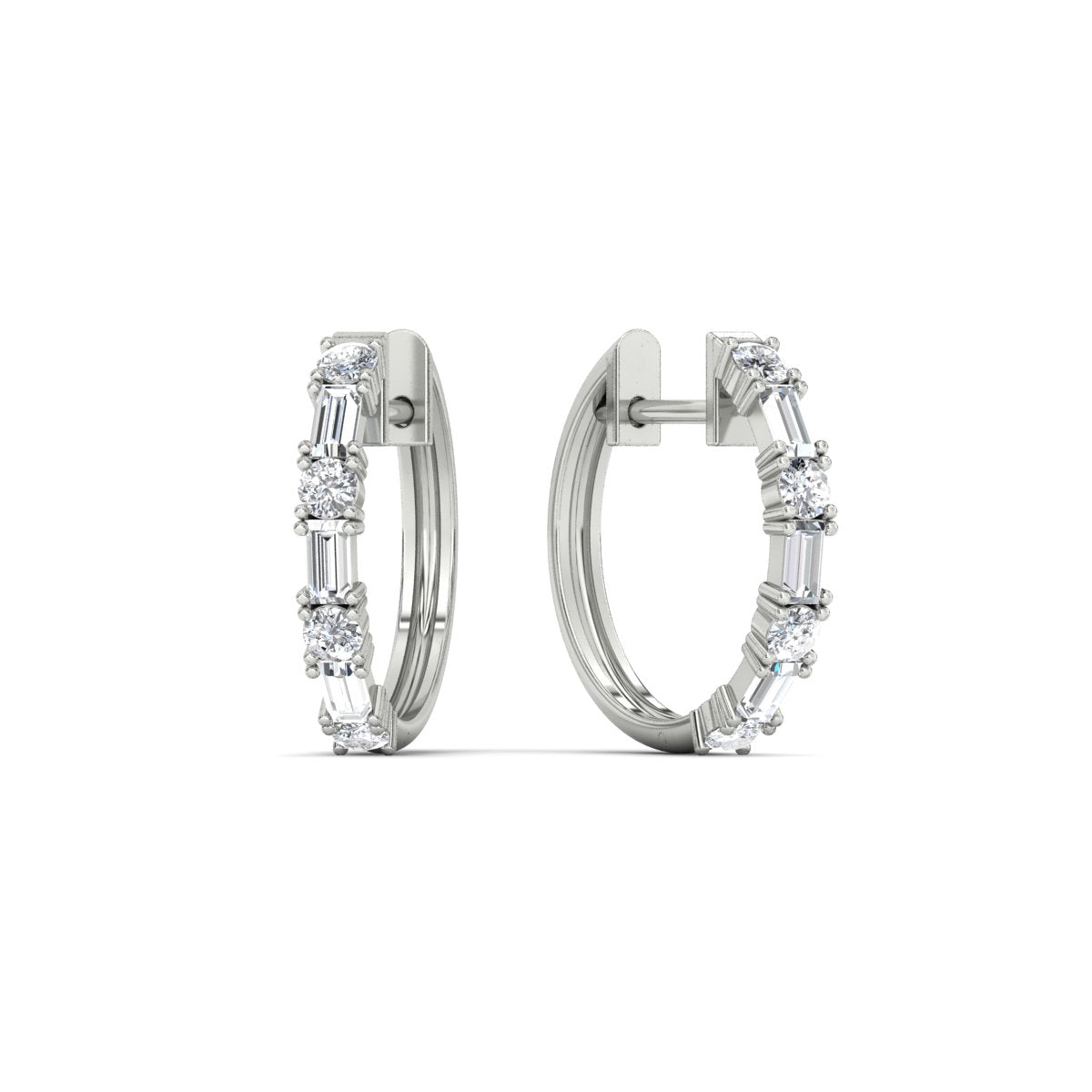 Round And Baguette Huggie Earrings Fascinating Diamonds