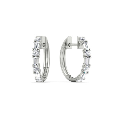 Round And Baguette Huggie Earrings Fascinating Diamonds