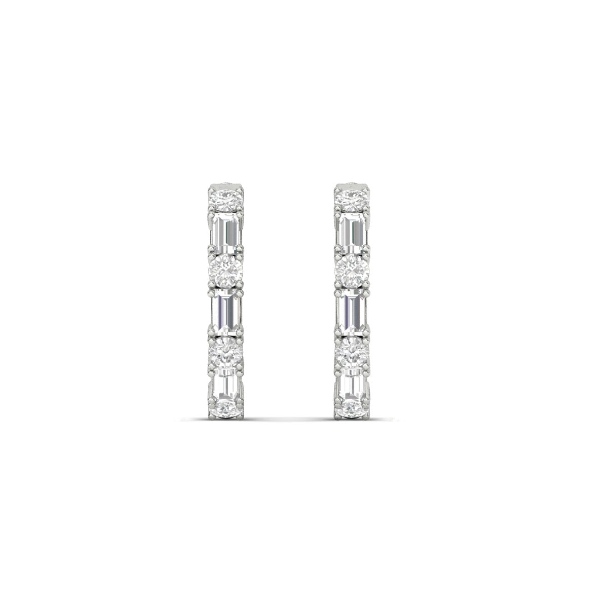 Round And Baguette Huggie Earrings Fascinating Diamonds