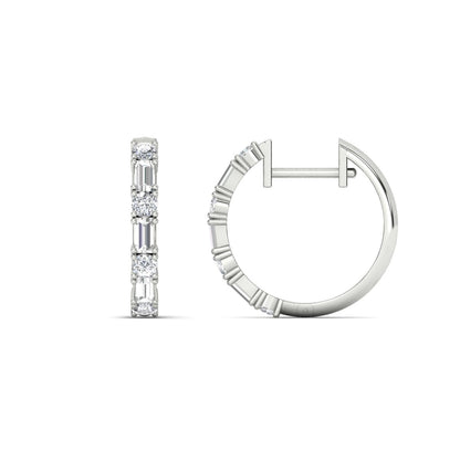 Round And Baguette Huggie Earrings Fascinating Diamonds
