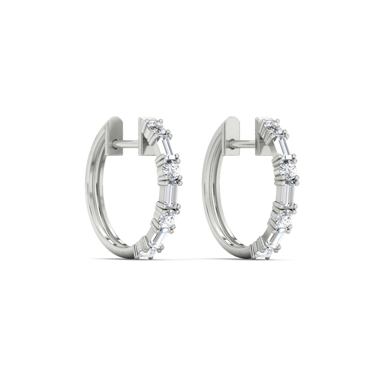 Round And Baguette Huggie Earrings Fascinating Diamonds