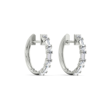 Round And Baguette Huggie Earrings Fascinating Diamonds