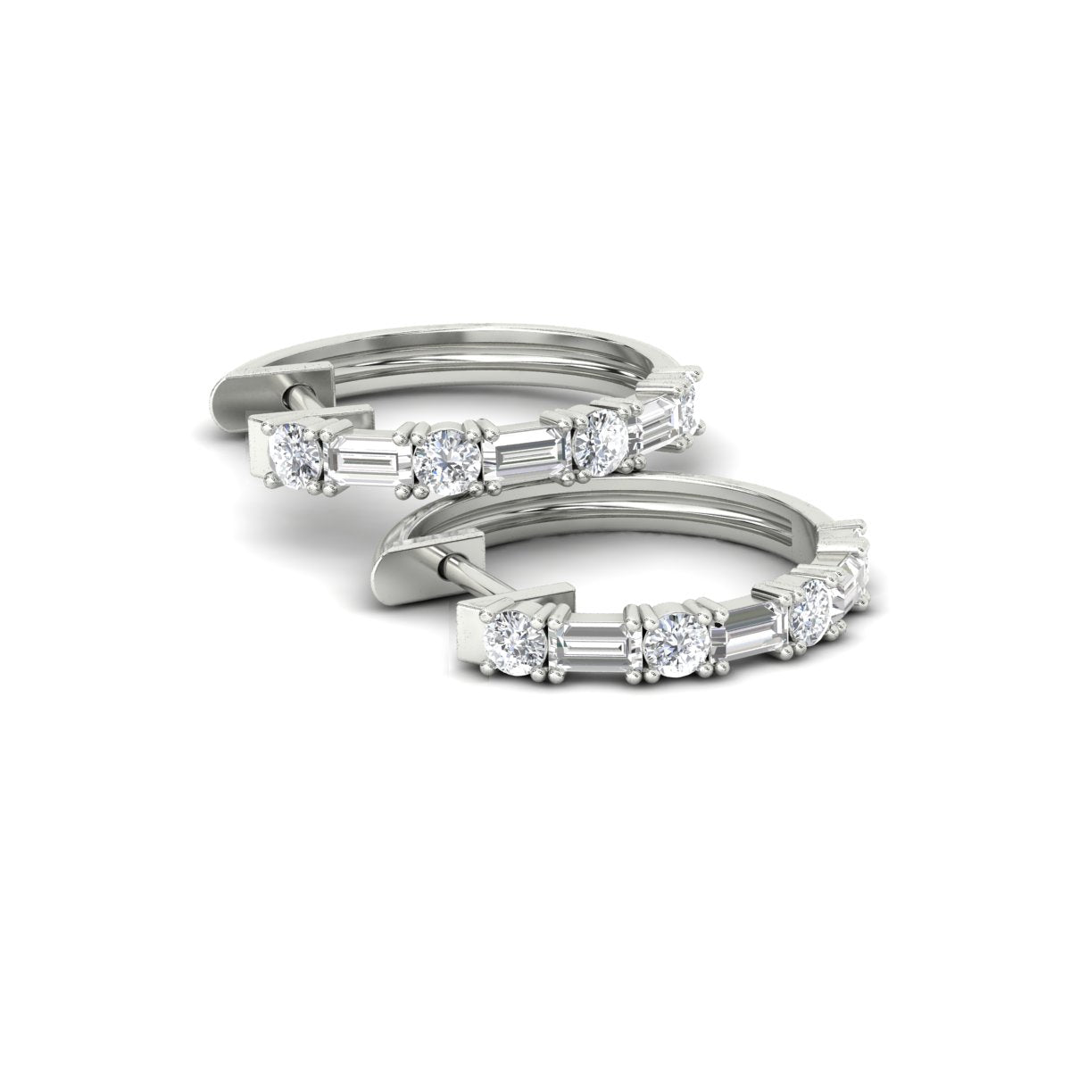 Round And Baguette Huggie Earrings Fascinating Diamonds