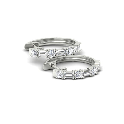 Round And Baguette Huggie Earrings Fascinating Diamonds