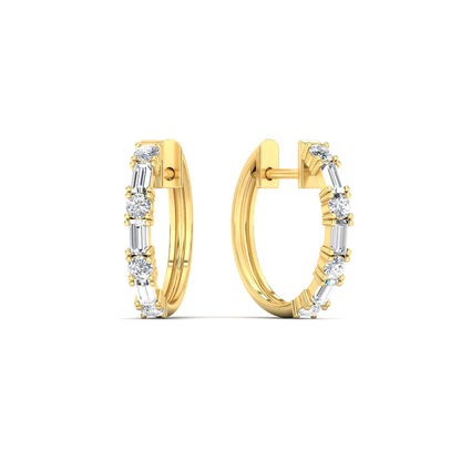 Round And Baguette Huggie Earrings Fascinating Diamonds