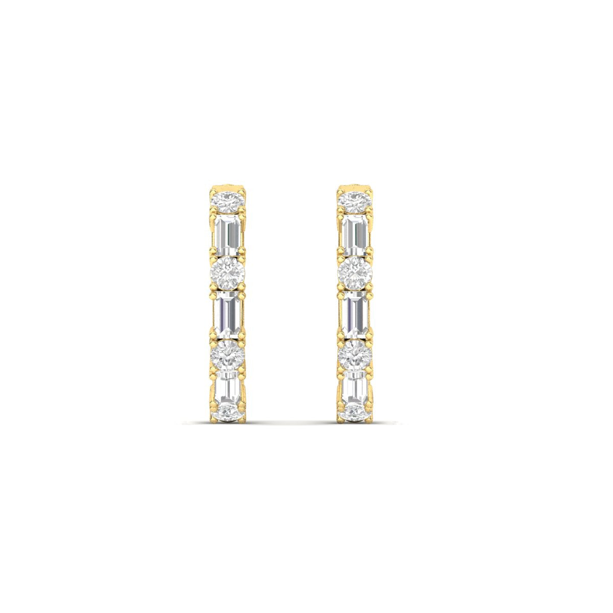 Round And Baguette Huggie Earrings Fascinating Diamonds