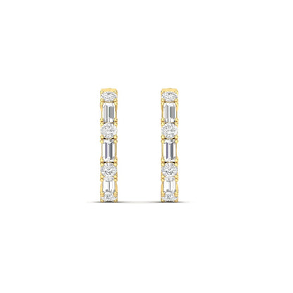 Round And Baguette Huggie Earrings Fascinating Diamonds