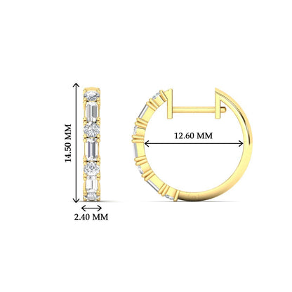 Round And Baguette Huggie Earrings Fascinating Diamonds