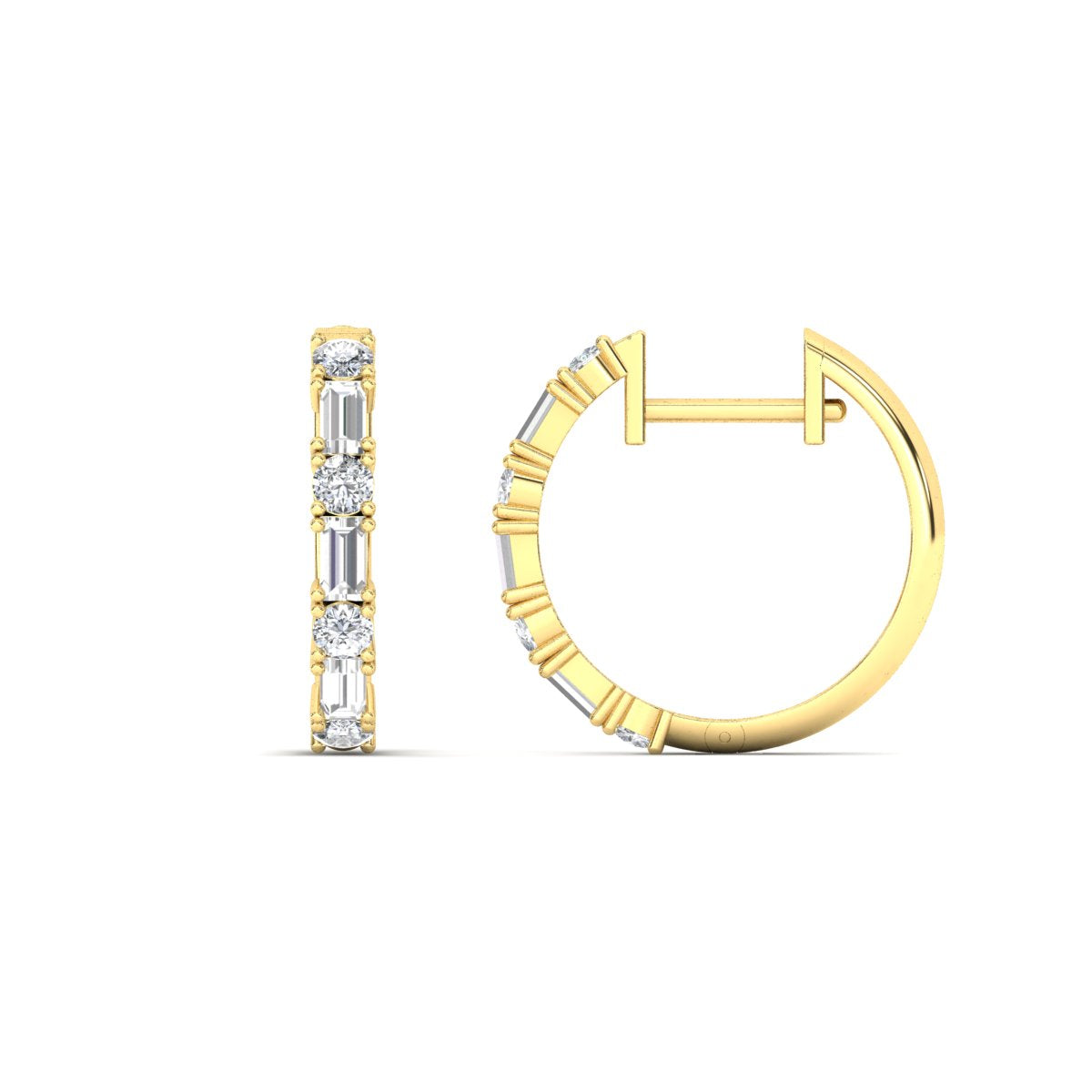 Round And Baguette Huggie Earrings Fascinating Diamonds