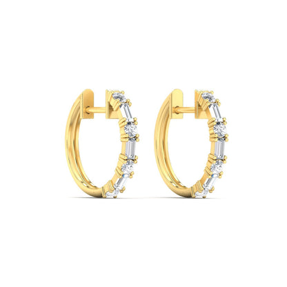 Round And Baguette Huggie Earrings Fascinating Diamonds