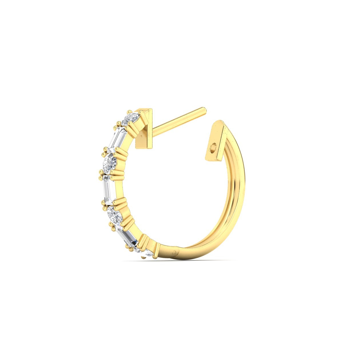 Round And Baguette Huggie Earrings Fascinating Diamonds