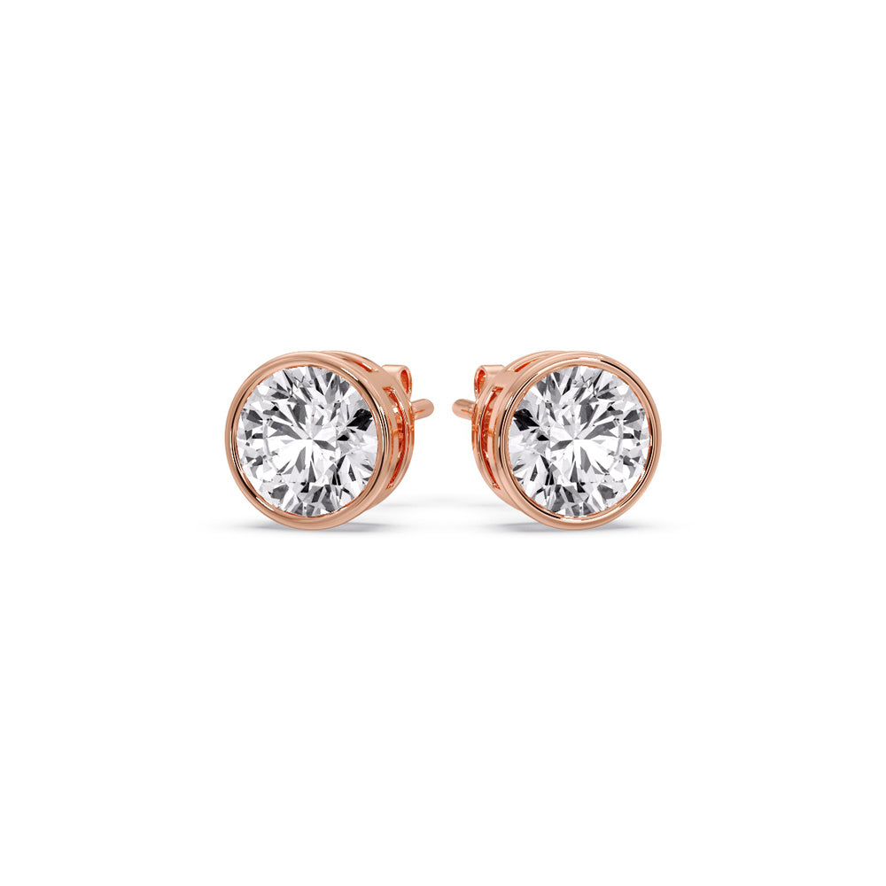 Round Cut Stud Bezel Set Earring Fascinating Diamonds