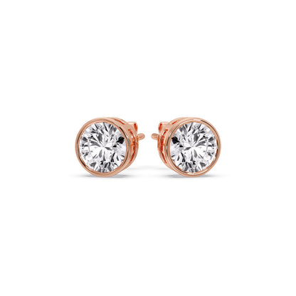 Round Cut Stud Bezel Set Earring Fascinating Diamonds