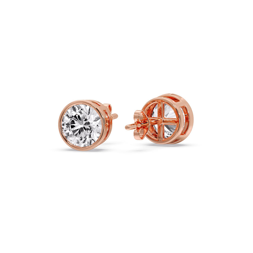 Round Cut Stud Bezel Set Earring Fascinating Diamonds