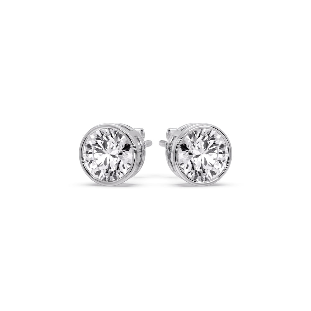 Round Cut Stud Bezel Set Earring Fascinating Diamonds