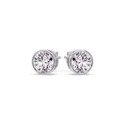 Round Cut Stud Bezel Set Earring Fascinating Diamonds