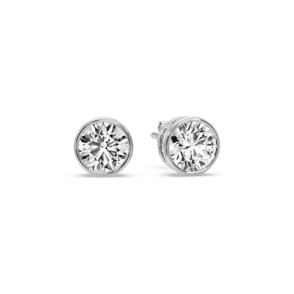 Round Cut Stud Bezel Set Earring Fascinating Diamonds