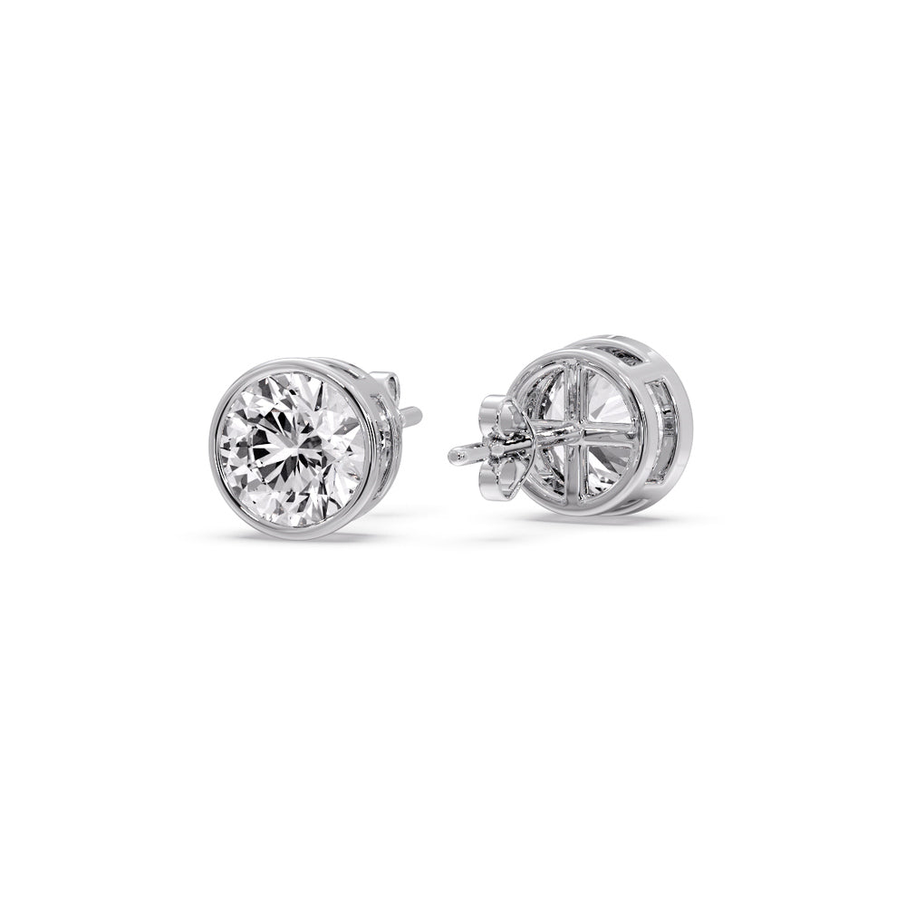 Round Cut Stud Bezel Set Earring Fascinating Diamonds