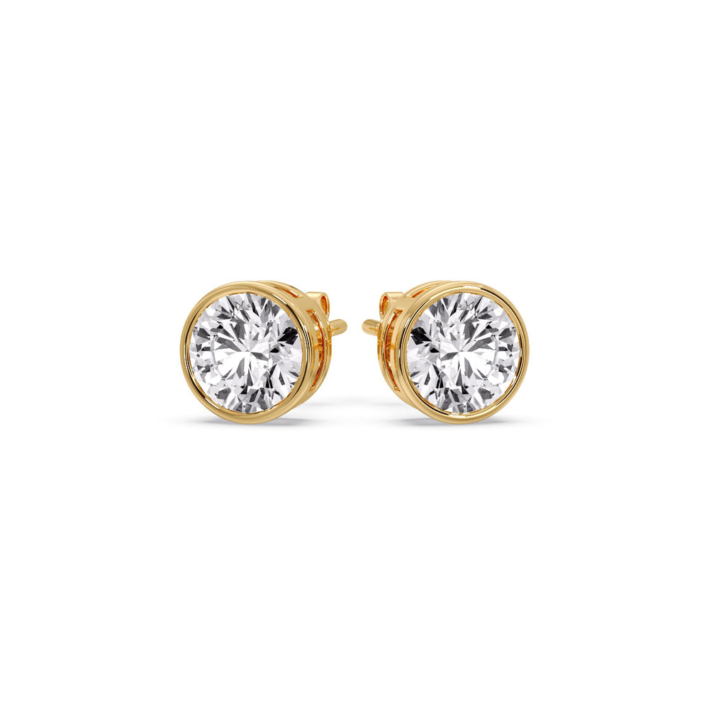 Round Cut Stud Bezel Set Earring Fascinating Diamonds