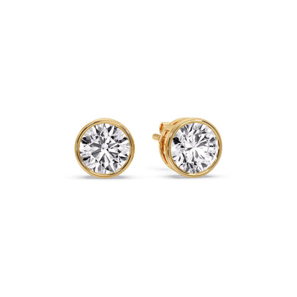 Round Cut Stud Bezel Set Earring Fascinating Diamonds