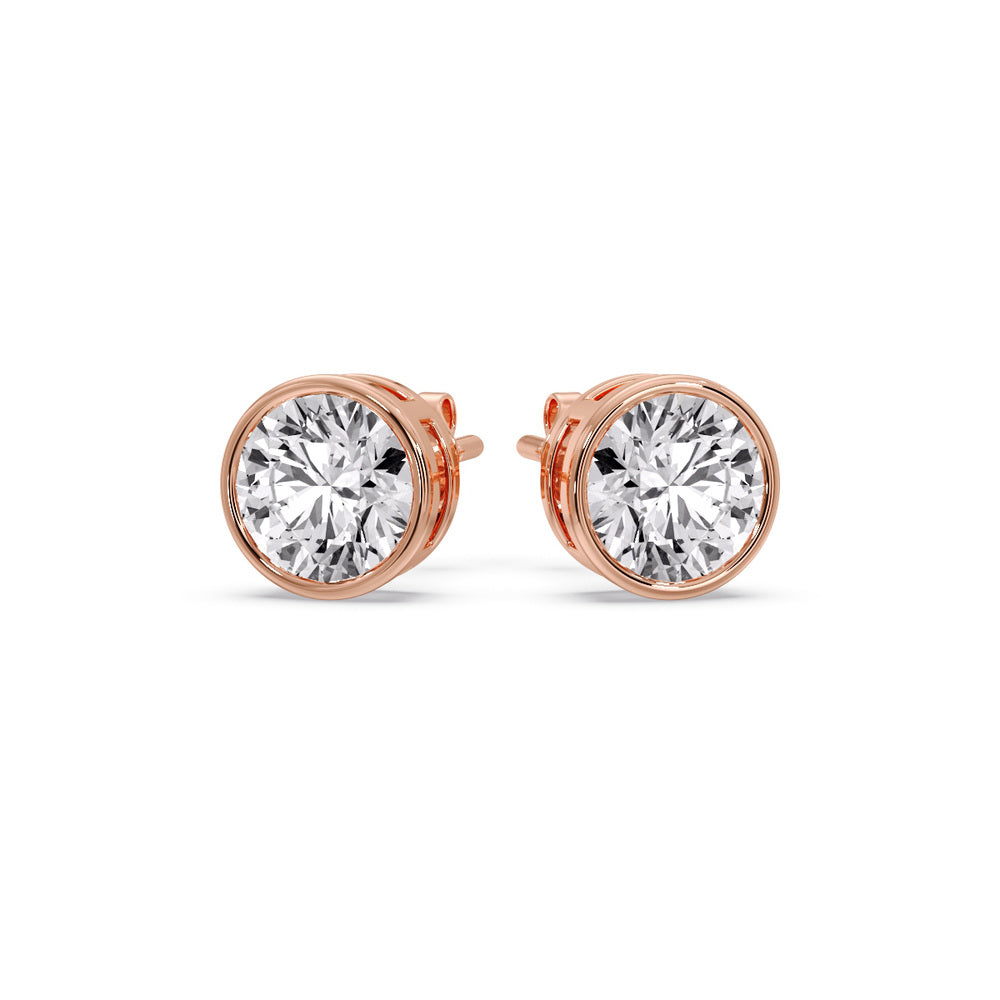 Round Cut Stud Bezel Set Earring Fascinating Diamonds