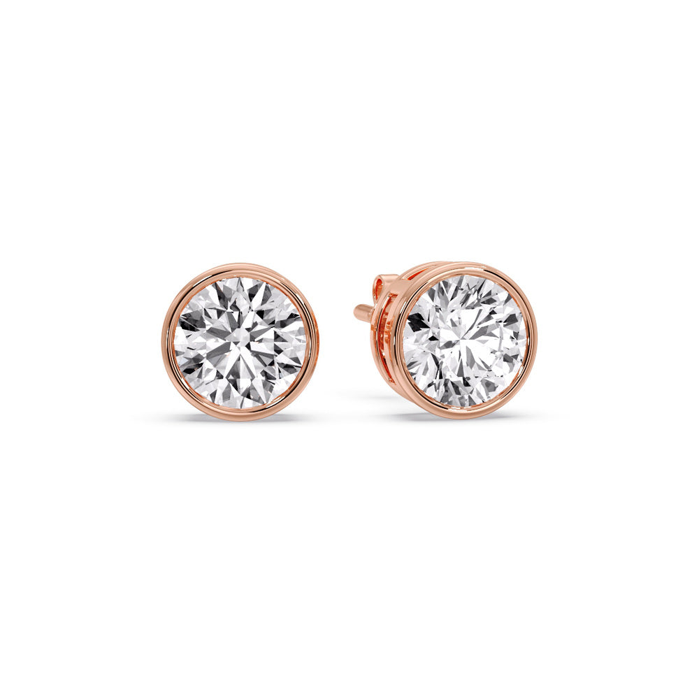Round Cut Stud Bezel Set Earring Fascinating Diamonds