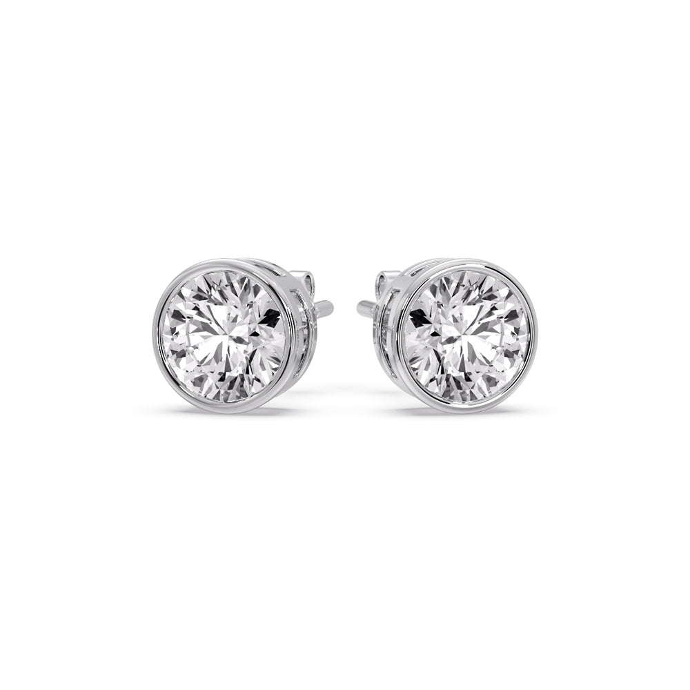 Round Cut Stud Bezel Set Earring Fascinating Diamonds