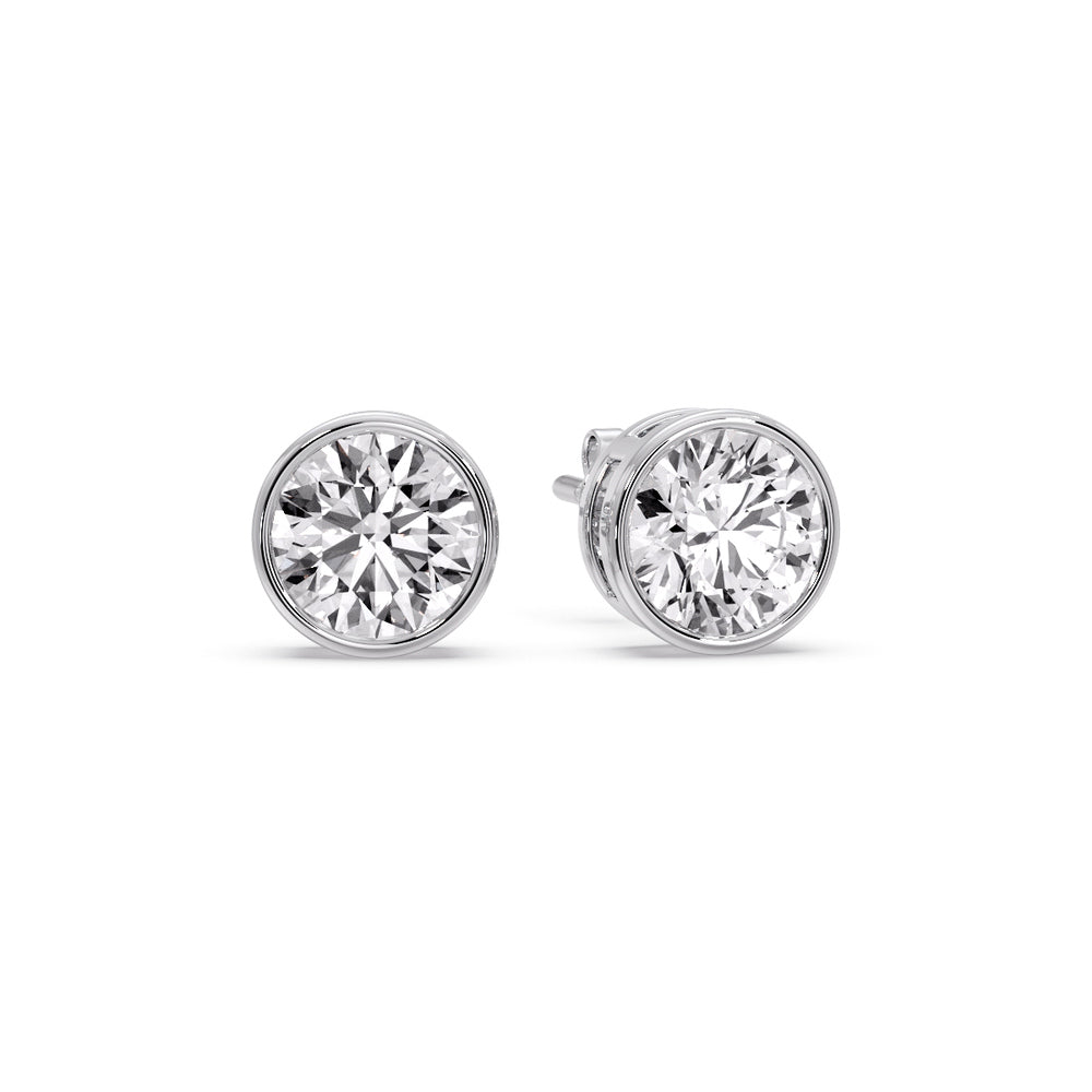 Round Cut Stud Bezel Set Earring Fascinating Diamonds