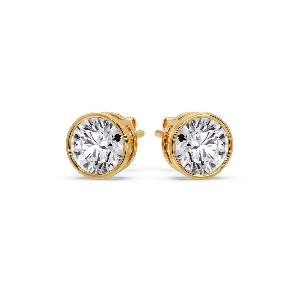 Round Cut Stud Bezel Set Earring Fascinating Diamonds