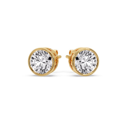 Round Cut Stud Bezel Set Earring Fascinating Diamonds