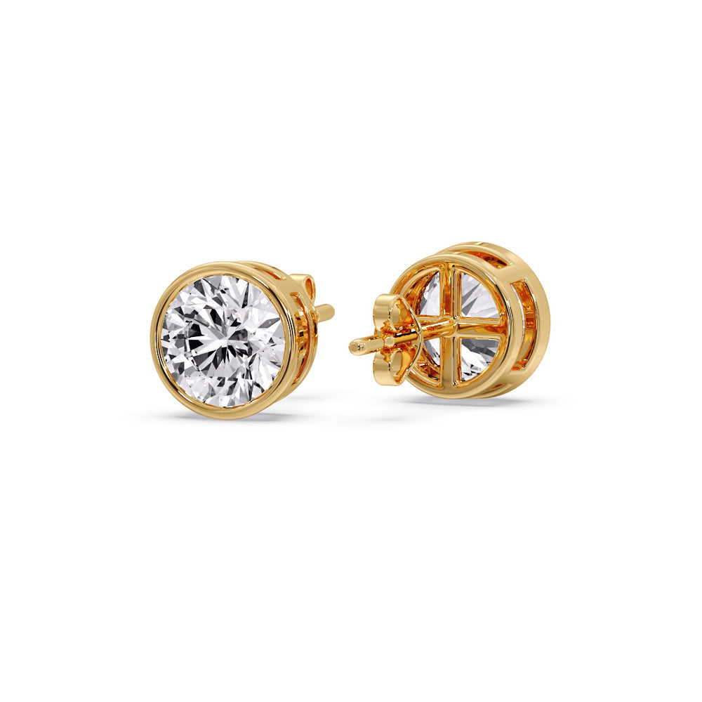 Round Cut Stud Bezel Set Earring Fascinating Diamonds